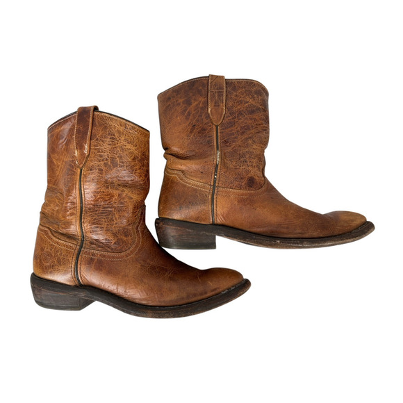 Vintage Double H Western Distressed Rustic Brown Leather Cowboy Boots Size 9 - Picture 4 of 11